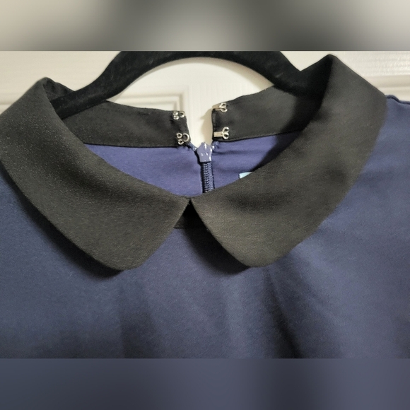 NWT-CeCe-Navy Blue & Black,Collared,Scalloped Hem Dress-Size 10 - Picture 3 of 8